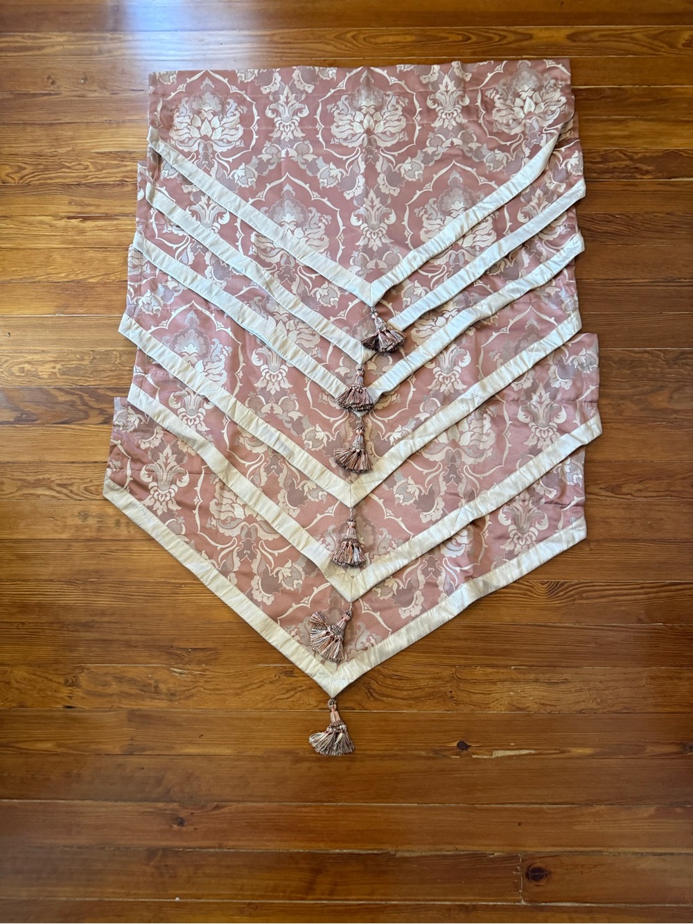 Waterford Pink Damask window valences with Tassels